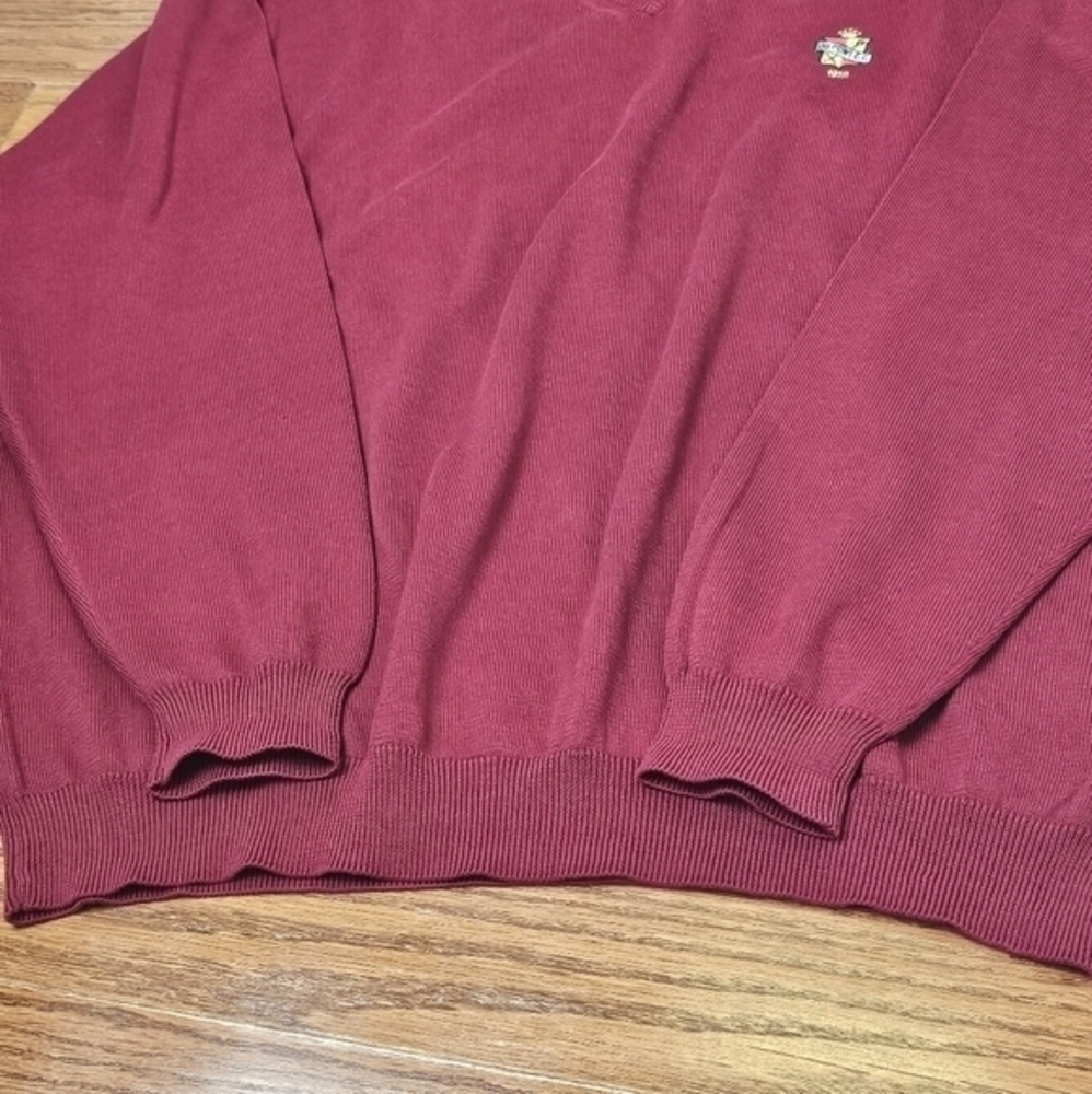 OXFORD GOLF Large Men’s Burgundy Pima Cotton V Neck Sweater CC Emblem Embroidery - Picture 4 of 7